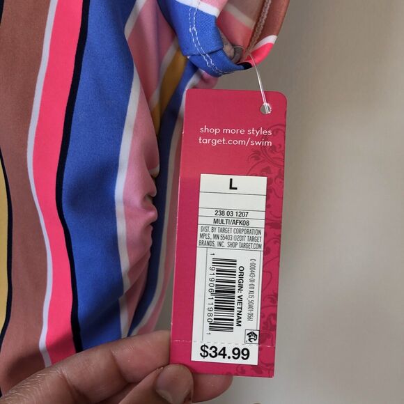 Xhilaration Junior Multi Striped Cap Sleeve One Piece Swimsuit Size Large NWT's - Picture 6 of 9